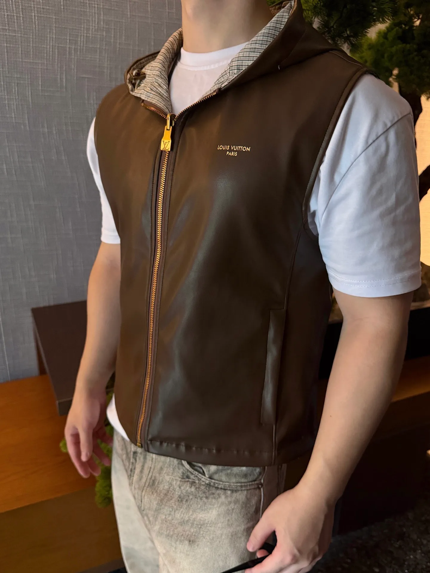 Louis Vuitton/Louis Vuitton checked leather double-sided vest